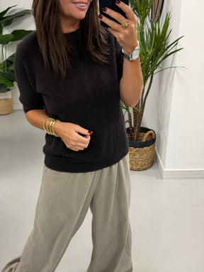 The Drift Crop Sleeve Knit - Chocolate (Size 10-14)