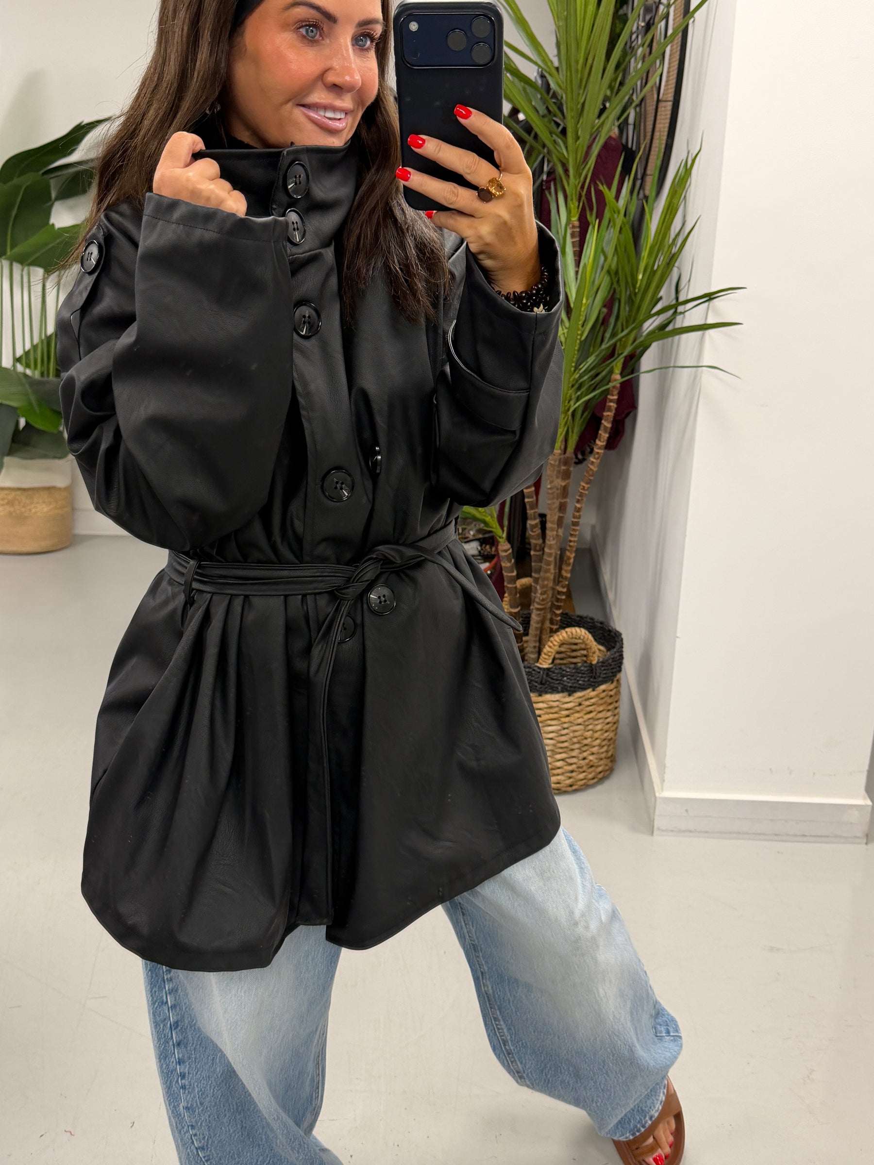 PRE ORDER Faux & Fierce PU Trench Jacket - Black