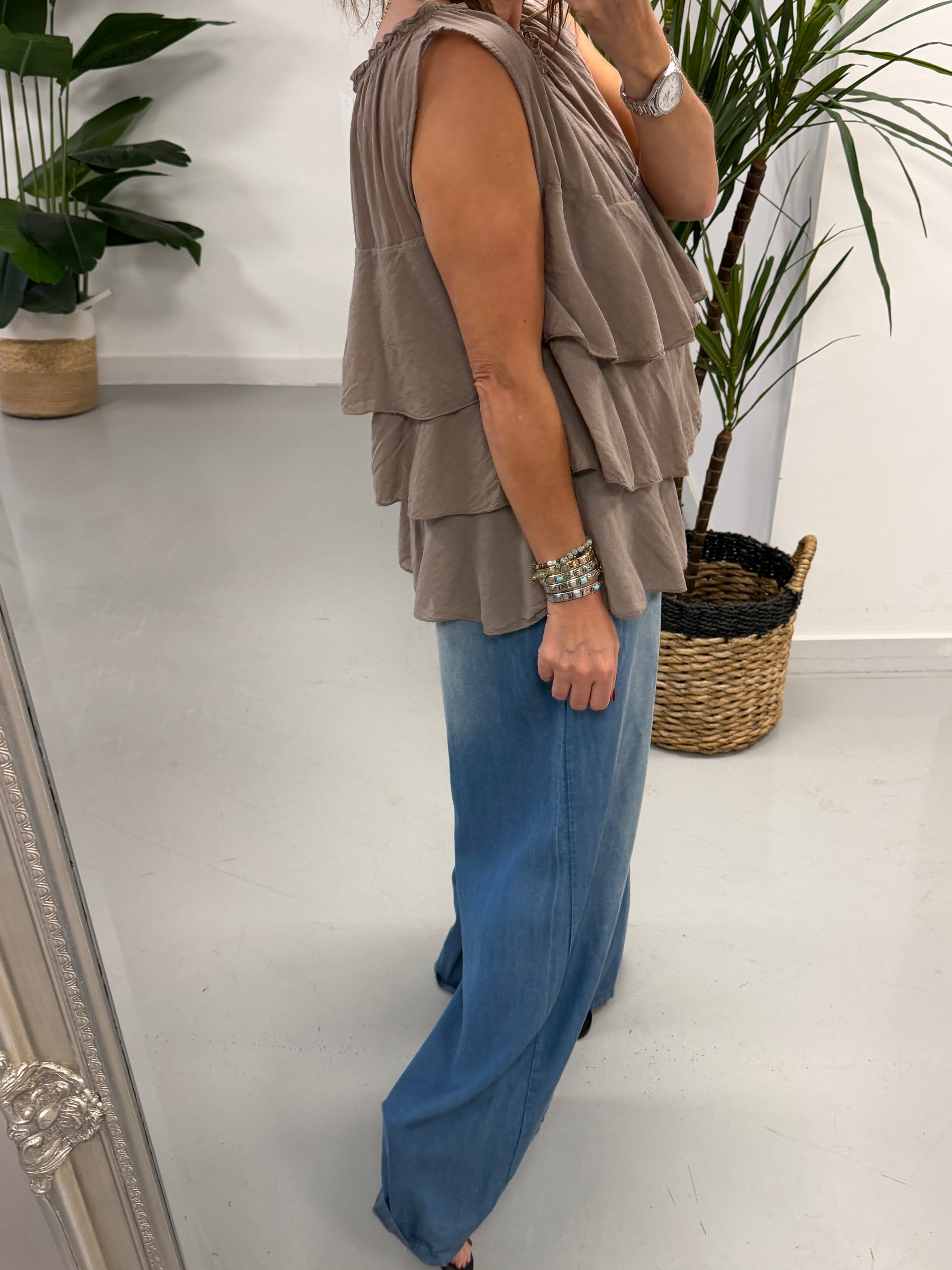 The Rio Ruffle Top - Pebble