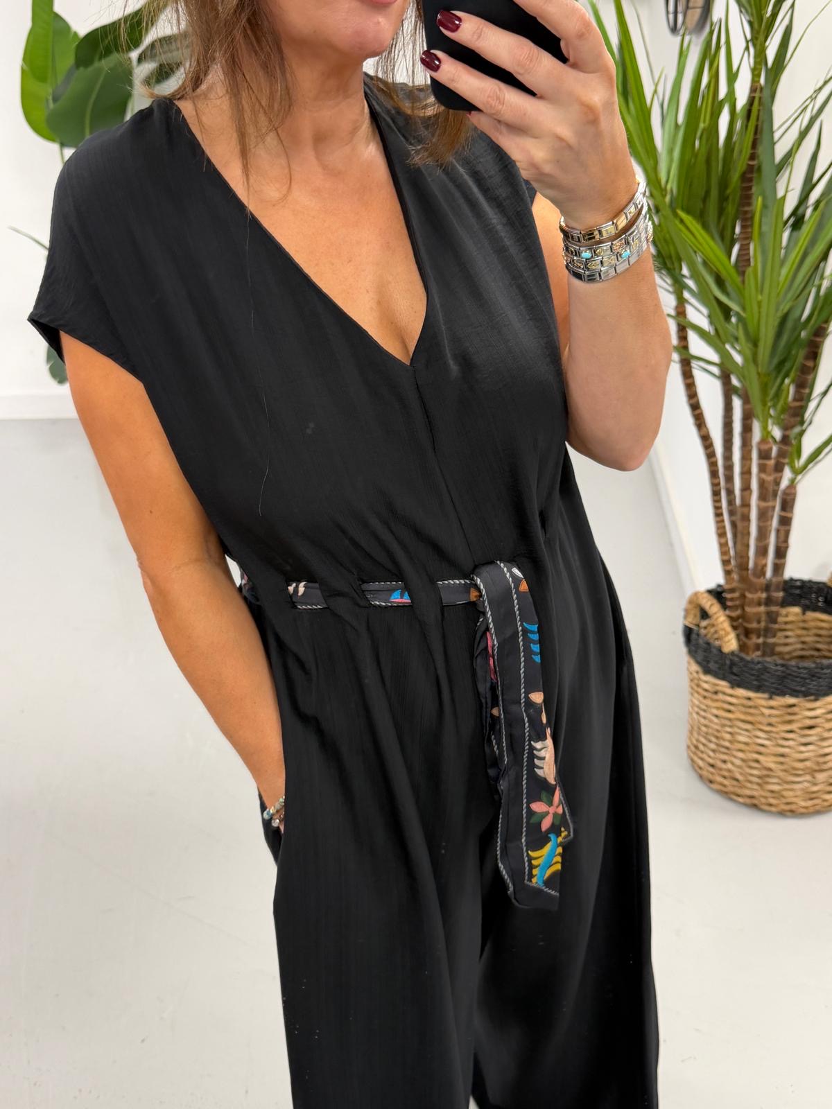The Belted Wide Leg Jumpsuit - Black