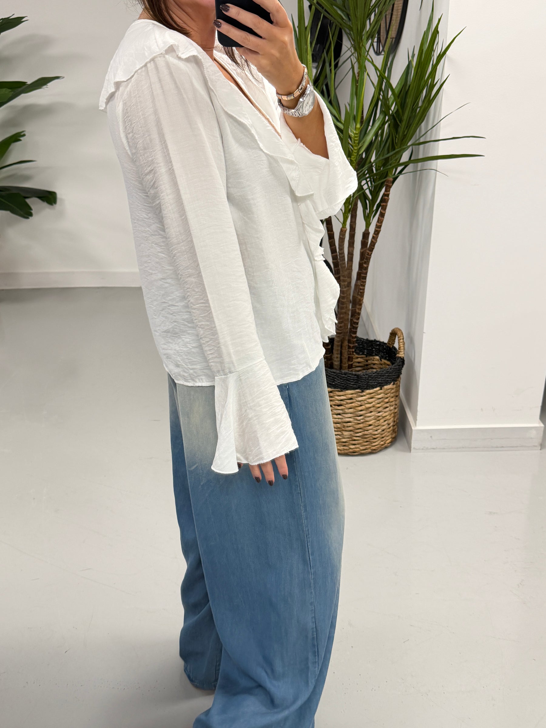 Ibiza Frill Blouse - White