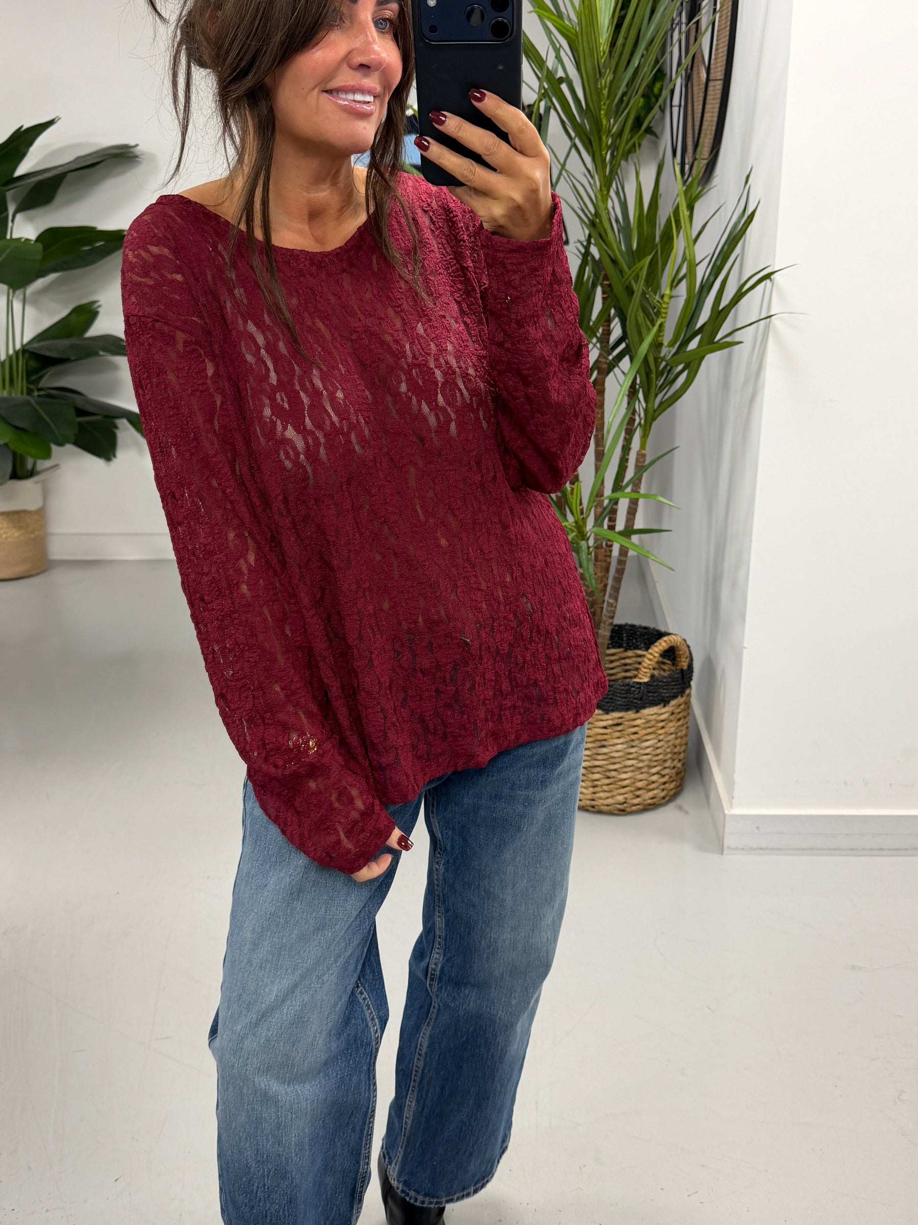 The Lace Mesh - Wine  (Size 12-18)