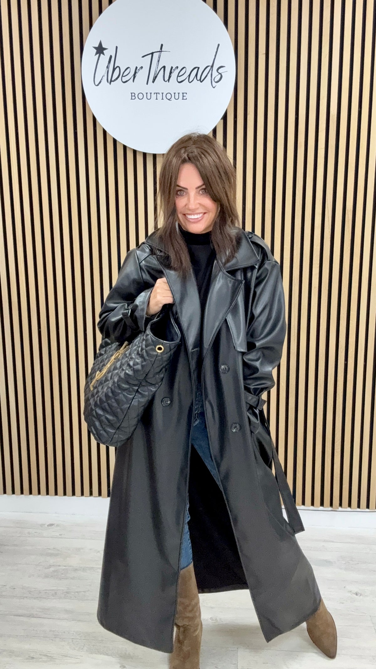 Chelsea PU Trench Coat - Black