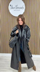 Chelsea PU Trench Coat - Black