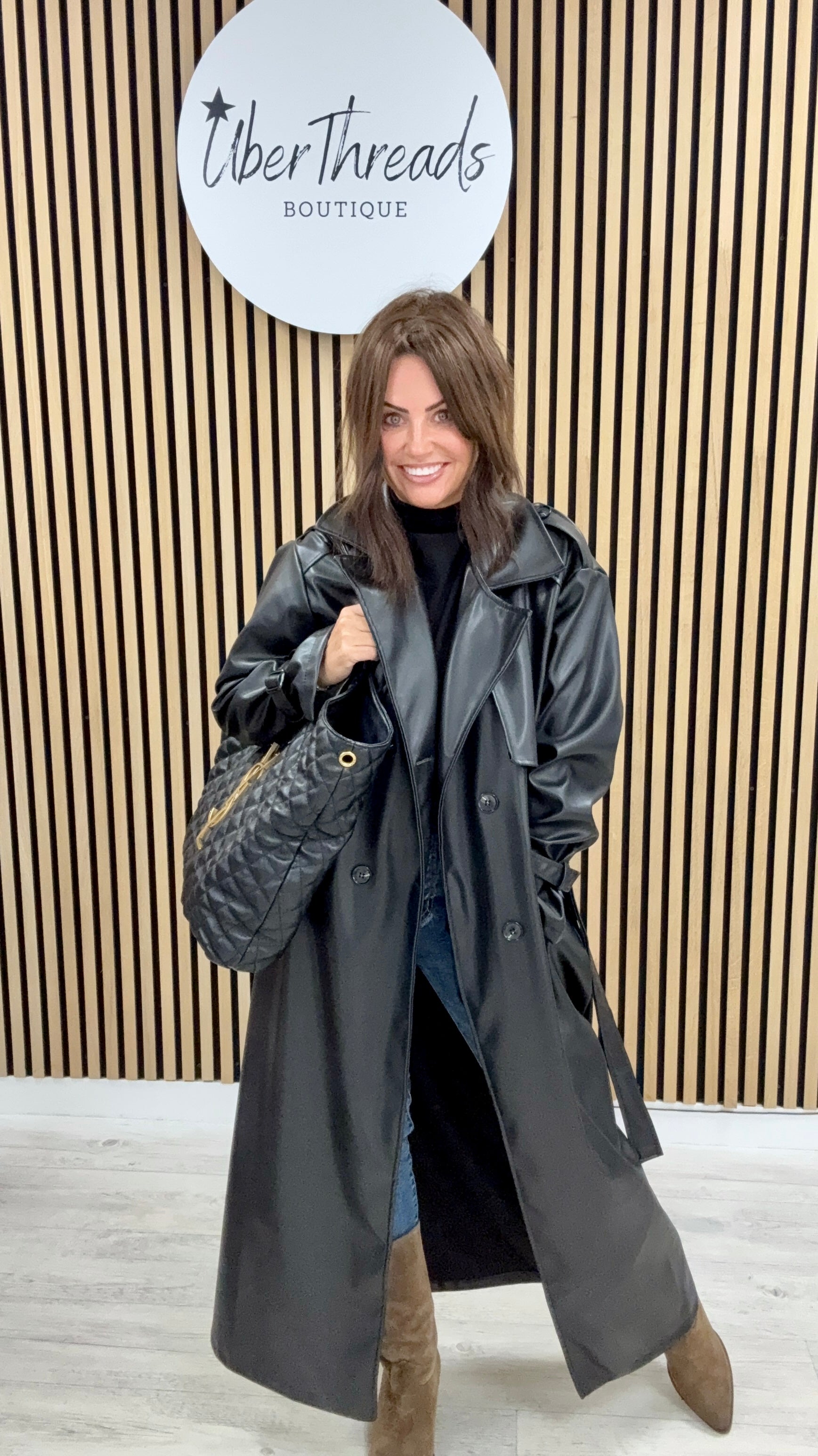 Chelsea PU Trench Coat - Black