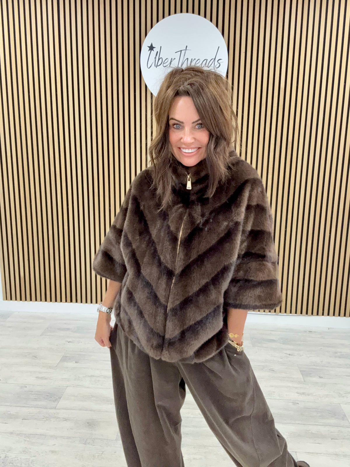 Crop Sleeve Fur Jacket