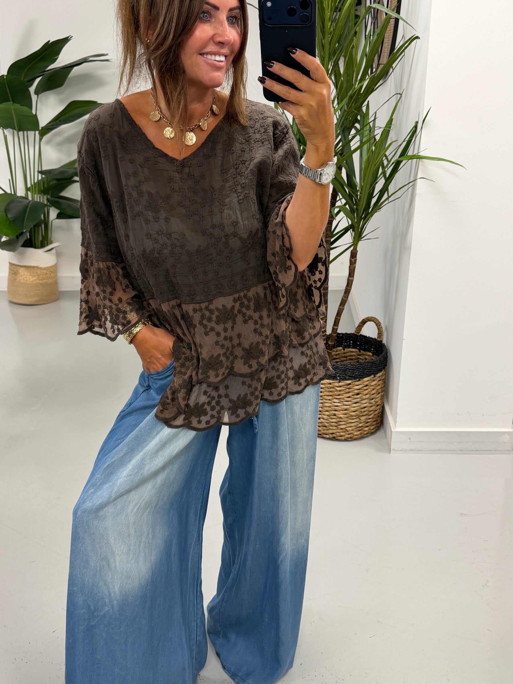 Seville Lace Tunic - Chocolate