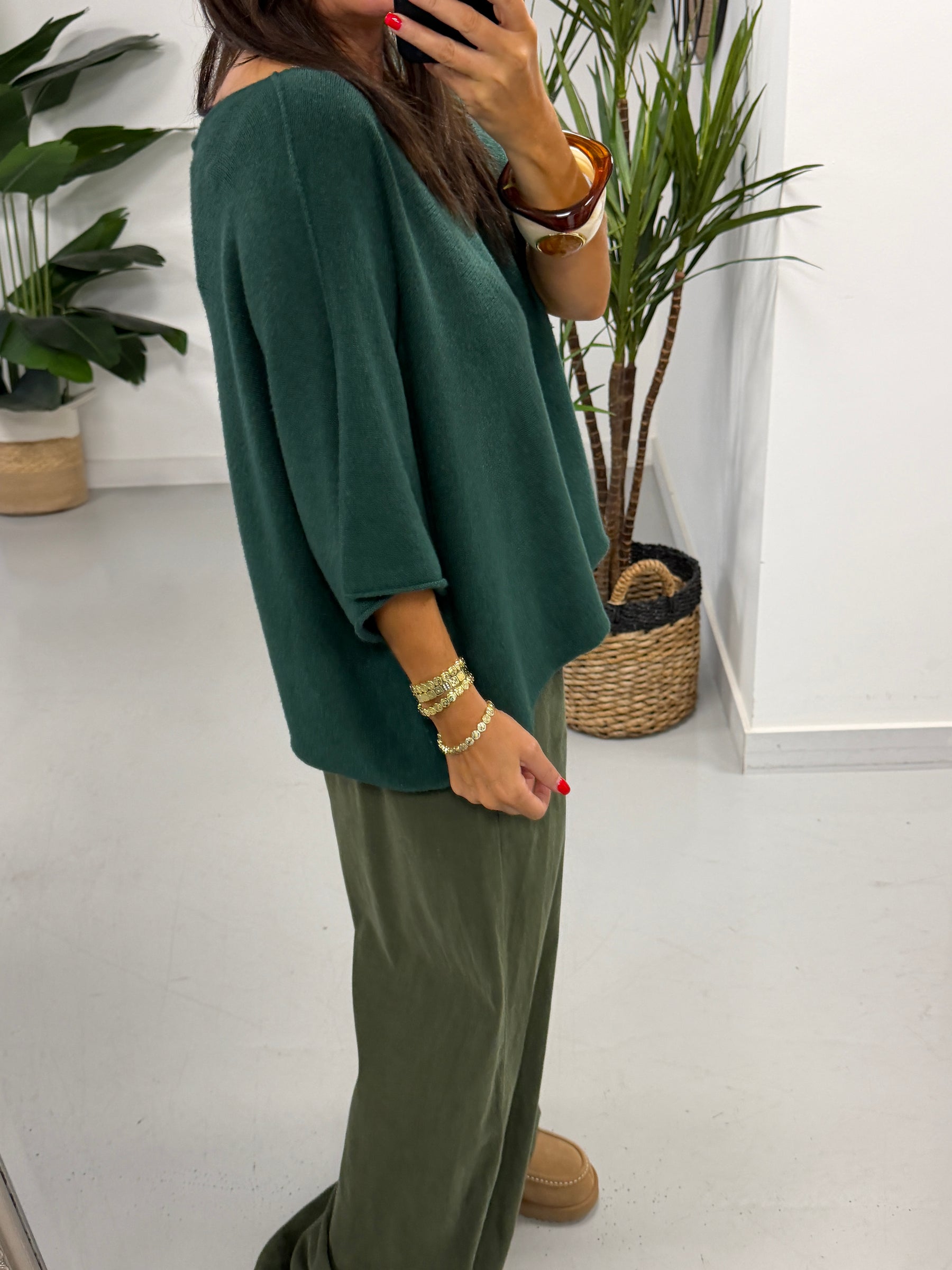 Gracie Crop Sleeve Knit - Forest Green