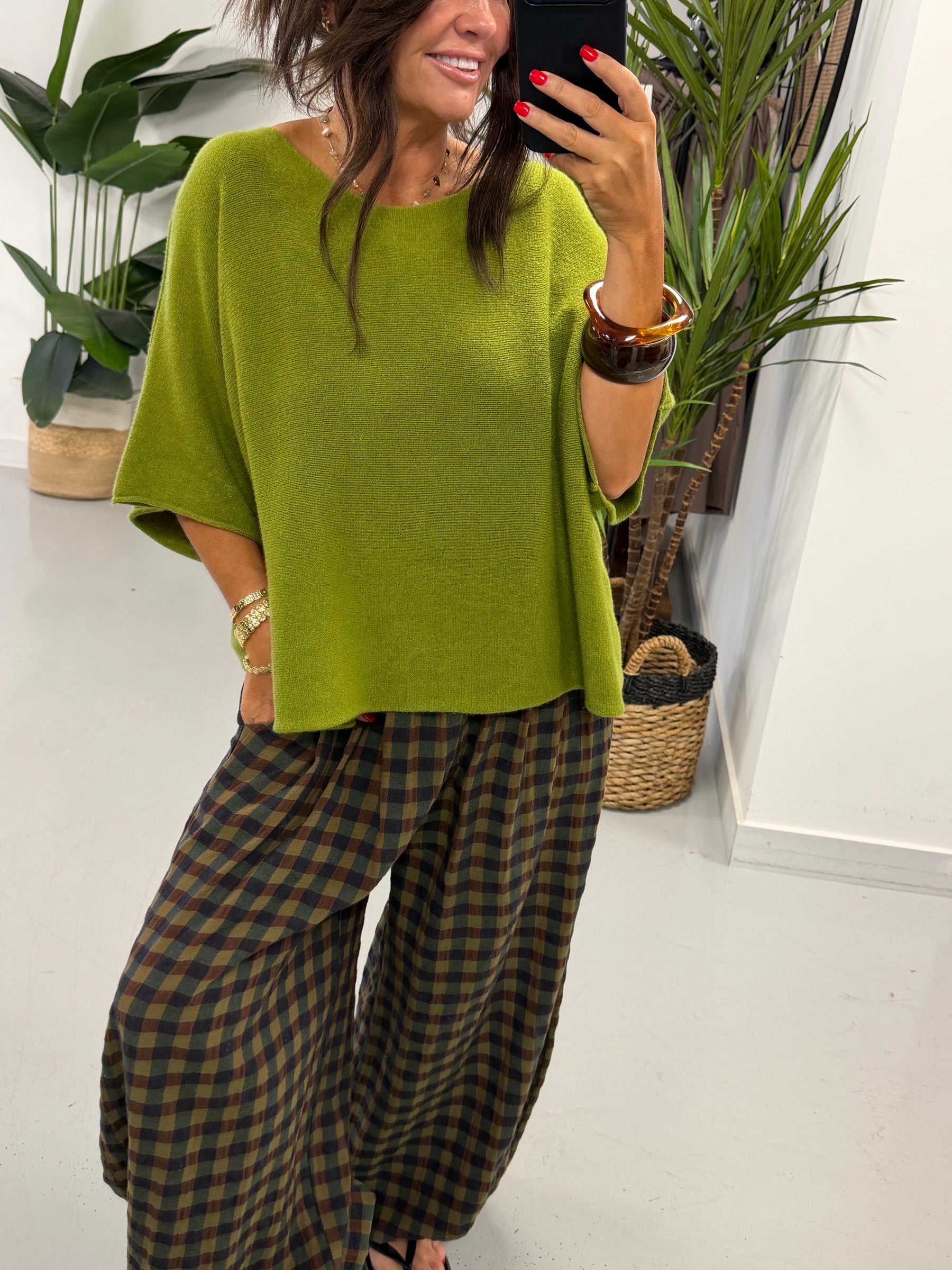The Autumn Check Balloon Trousers - Green/Navy