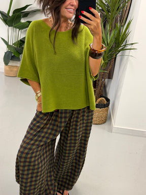 The Autumn Check Balloon Trousers - Green/Navy