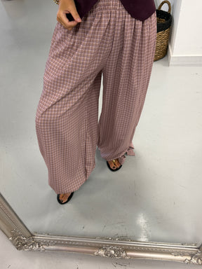 Checked Tie Cuff Trousers -Antique Rose