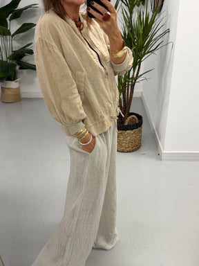 Linen Bomber Jacket - Soft Camel