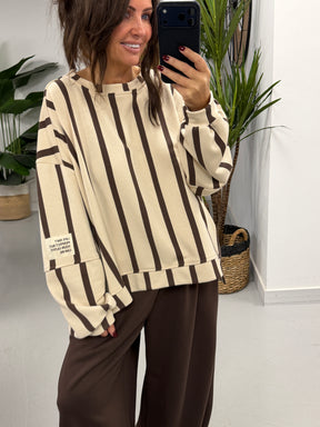 Sunset Stripe  “Life Isn’t Perfect” Sweater - Cream/Chocolate (Size 12-18)