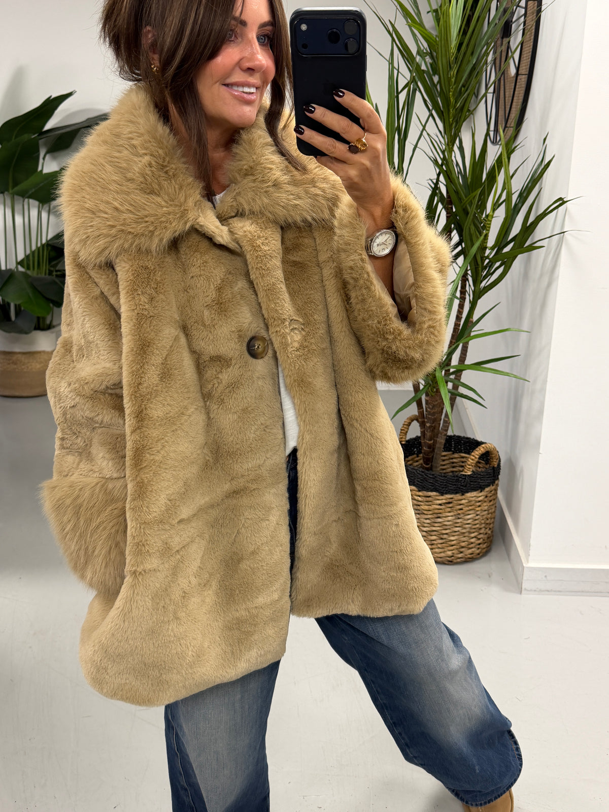 Kensington Faux Fur Swing Jacket - Camel