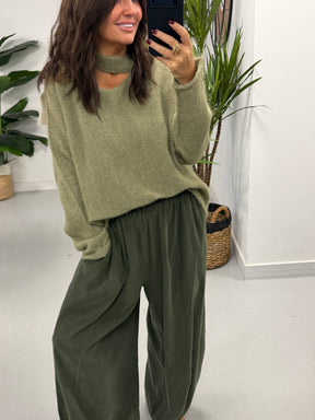 Slash Neck Knit  - Sage Green (Size 10-16)