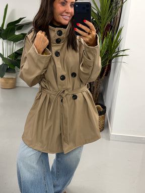 Faux & Fierce PU Trench Jacket - Camel