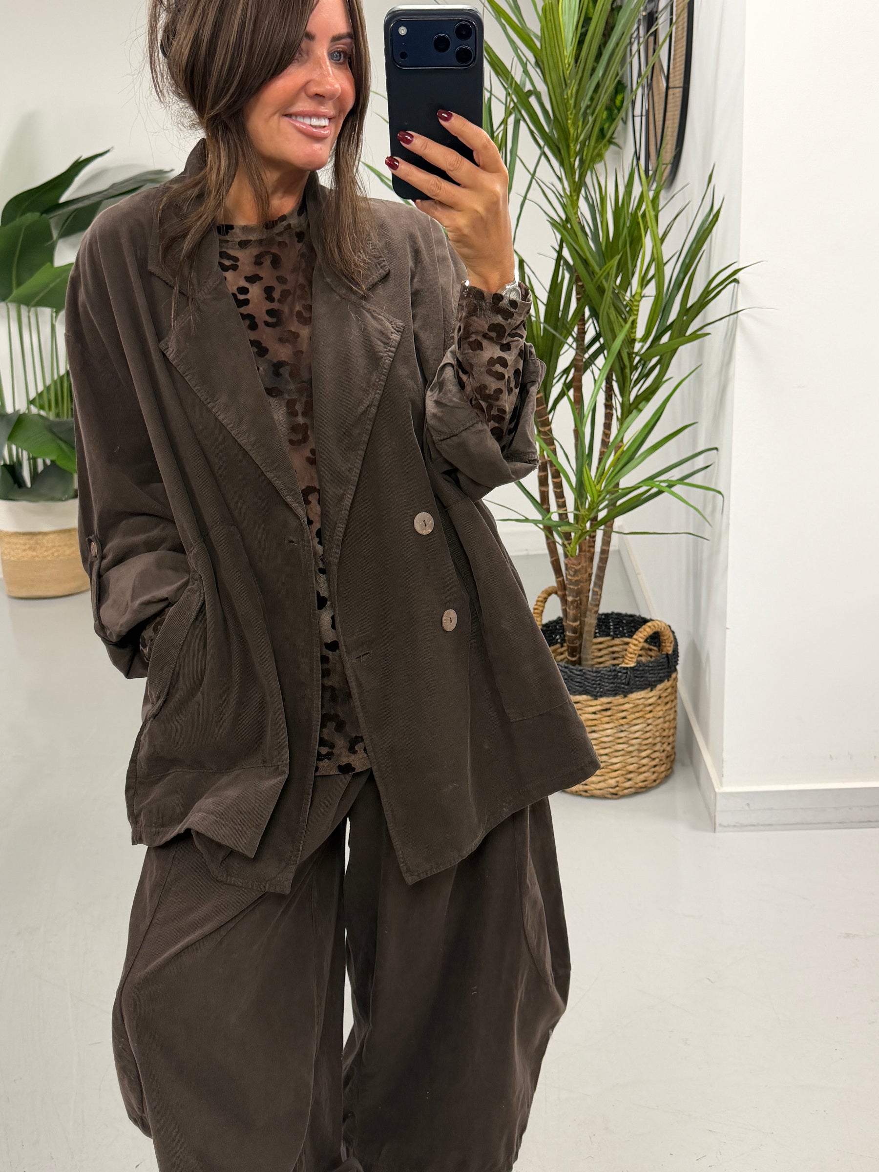 The Needlecord Button Blazer - Chocolate (Size 12-18)