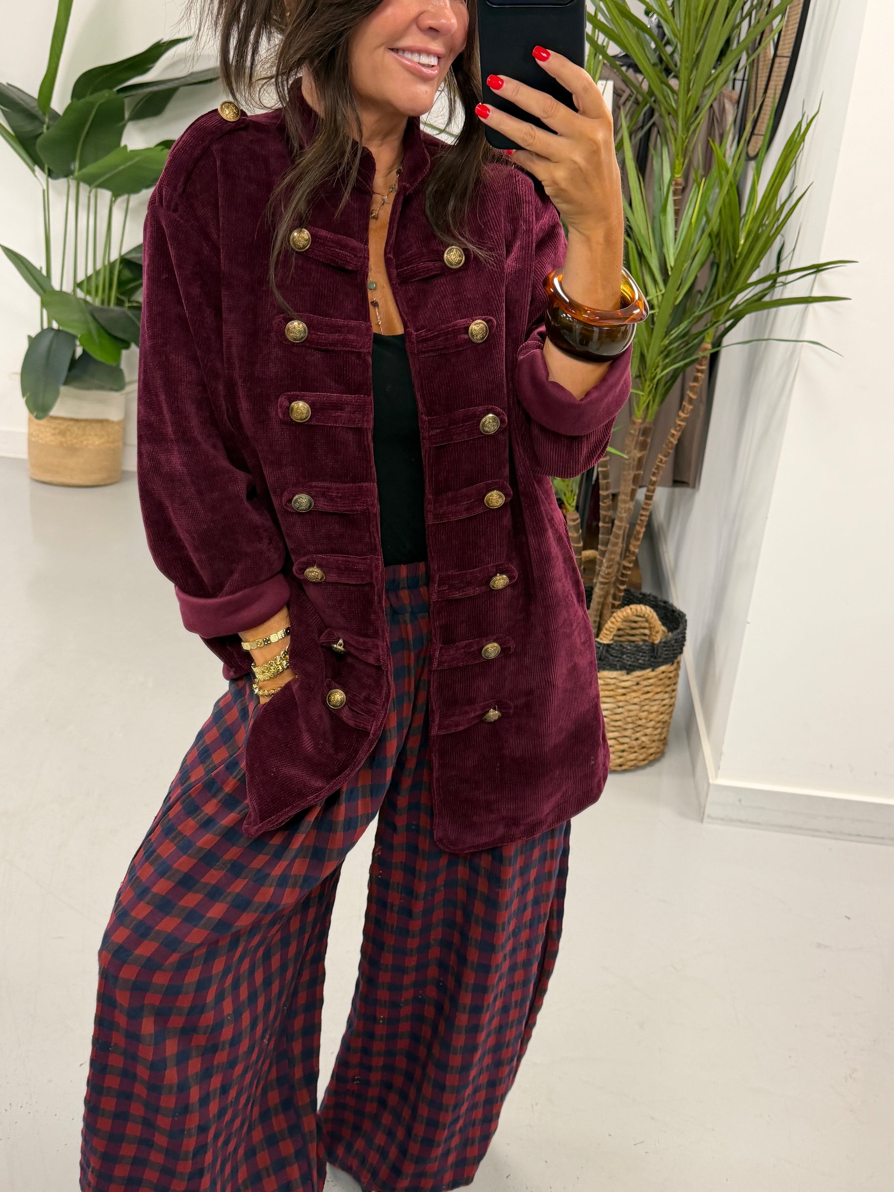 The Autumn Check Balloon Trousers - Wine/Navy