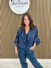 Amalfi Ruffle Blouse - NAVY