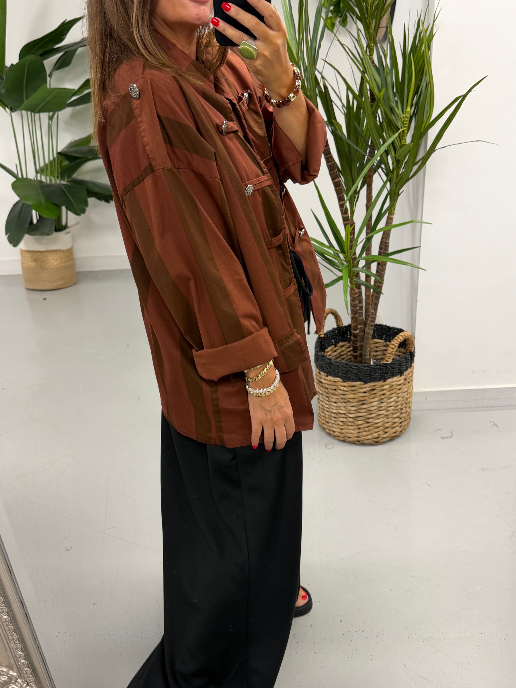 Bailey Wide Stripe Military Jacket - Rust