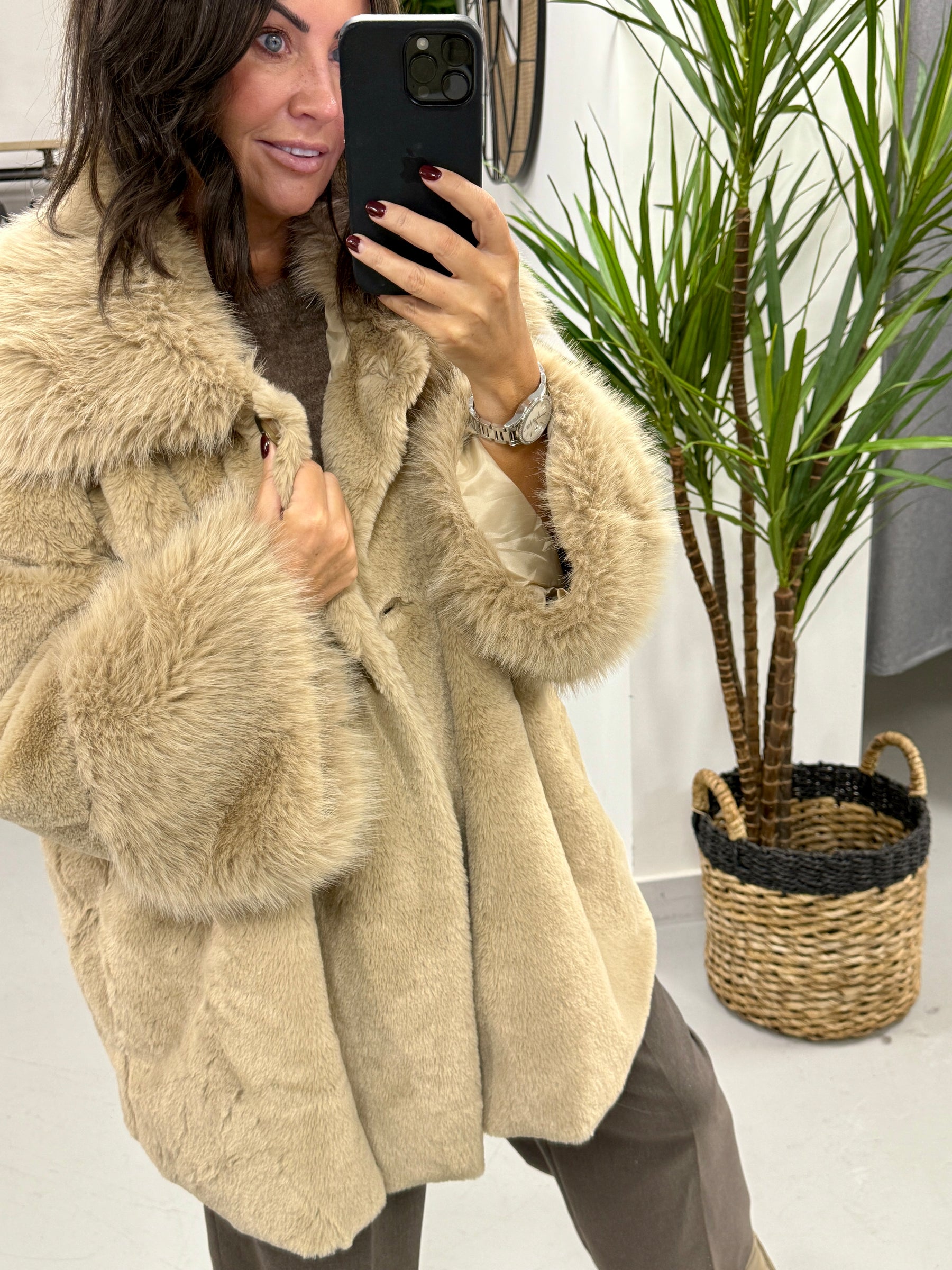 Kensington Faux Fur Swing Jacket - Camel