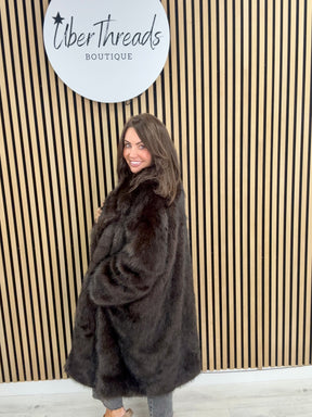 The Knightsbridge Longline Faux Fur Coat- Deep Chocolate