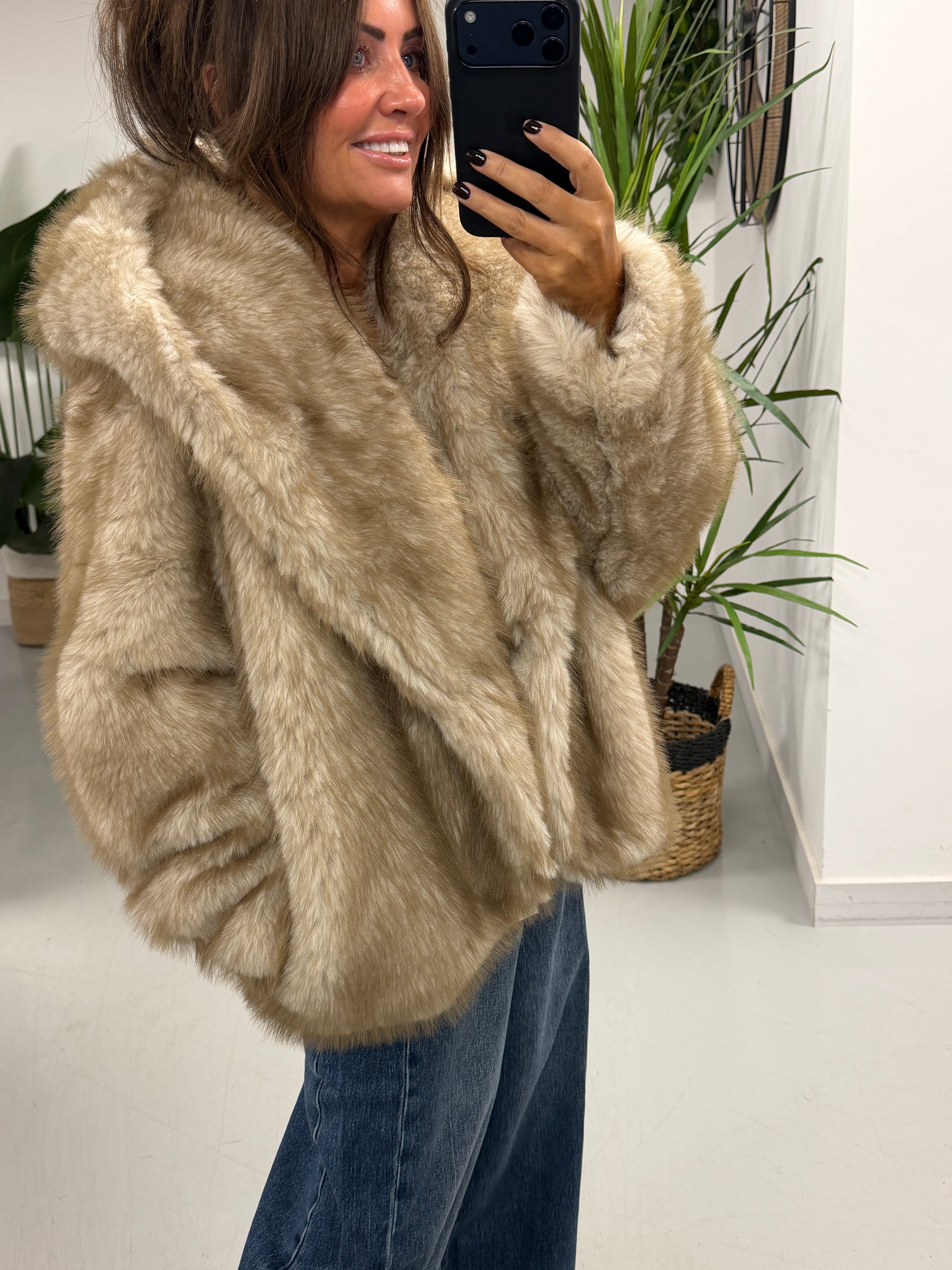 The Nova Hooded Faux Fur - Taupe (Size 12-16)