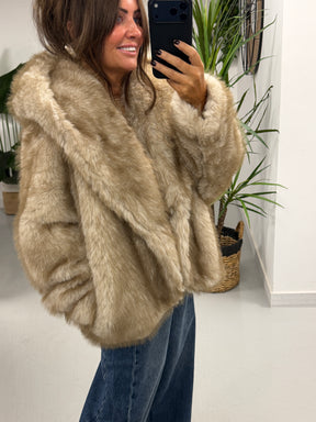 The Nova Hooded Faux Fur - Taupe (Size 12-16)