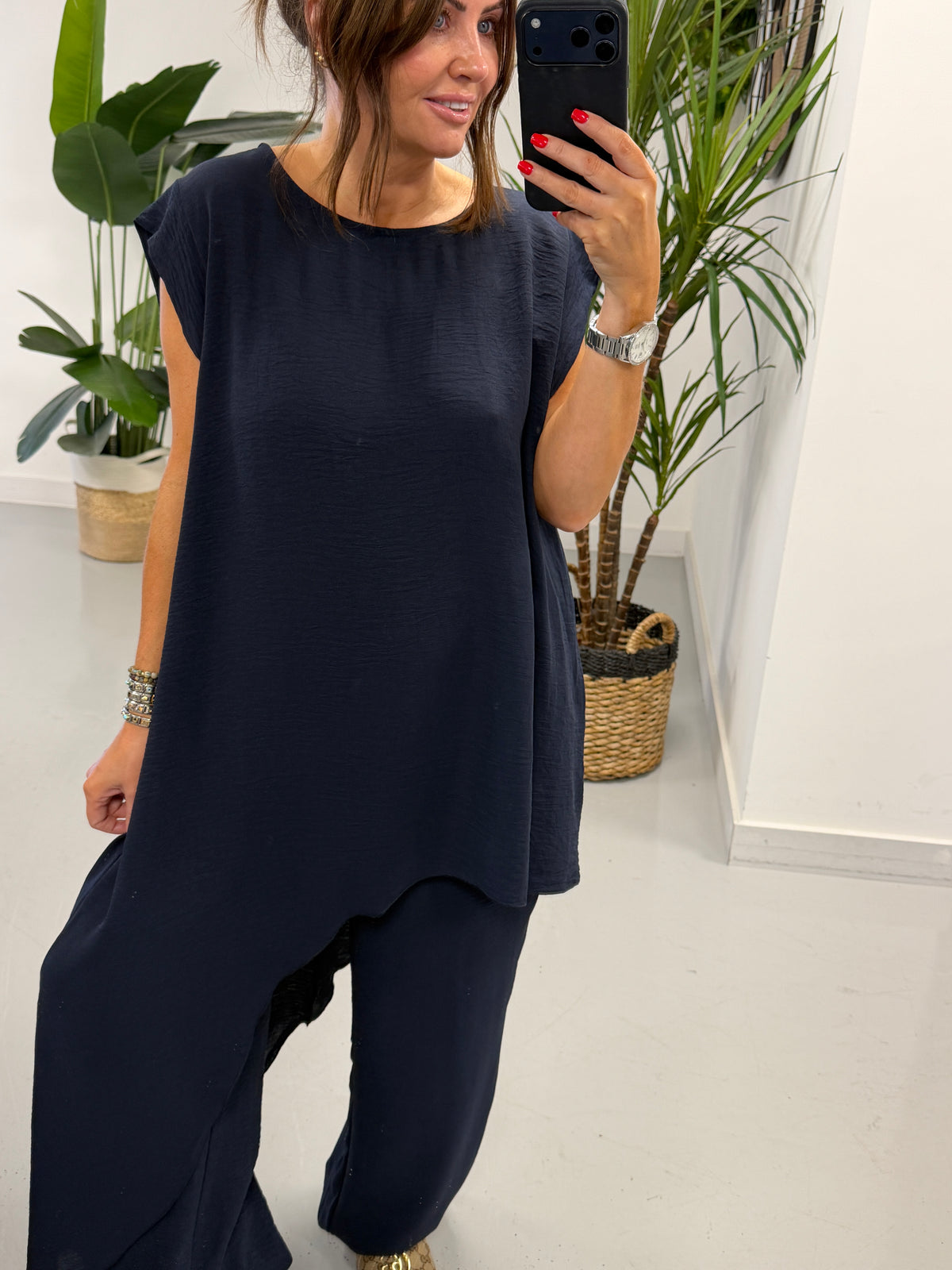 Asymmetric Cap Sleeve Co ord - Classic Navy