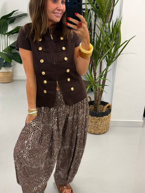 The Shirred TicToc Crinkle Balloon Trouser - Chocolate Animal