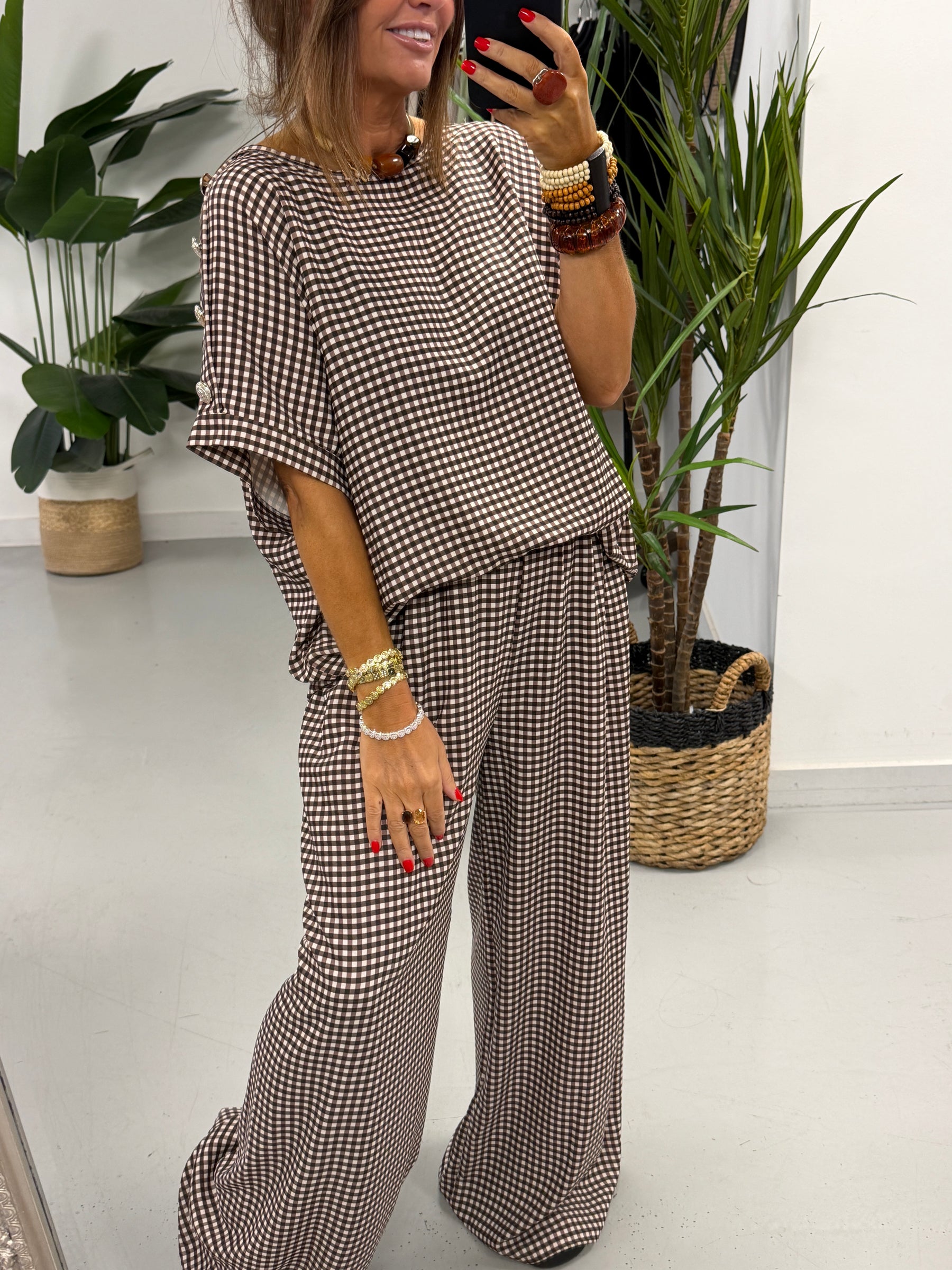 Gingham Military Two Piece - Chocolate