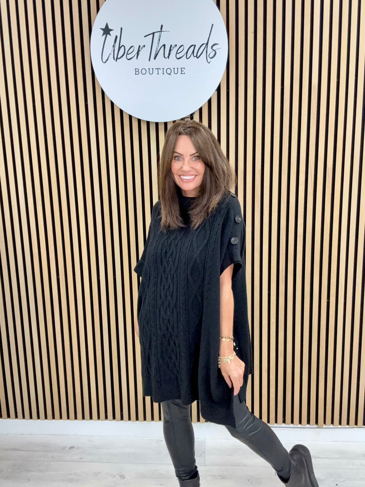 The Marina Button Poncho - Black