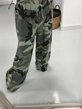 Camo Wide Leg Trousers - Khaki