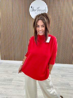 Crop Sleeve Knit - Red