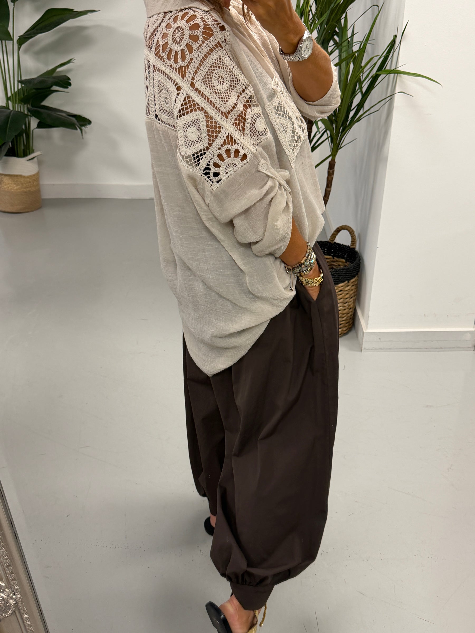 Crochet Pocket Hi Lo Tunic - Mushroom