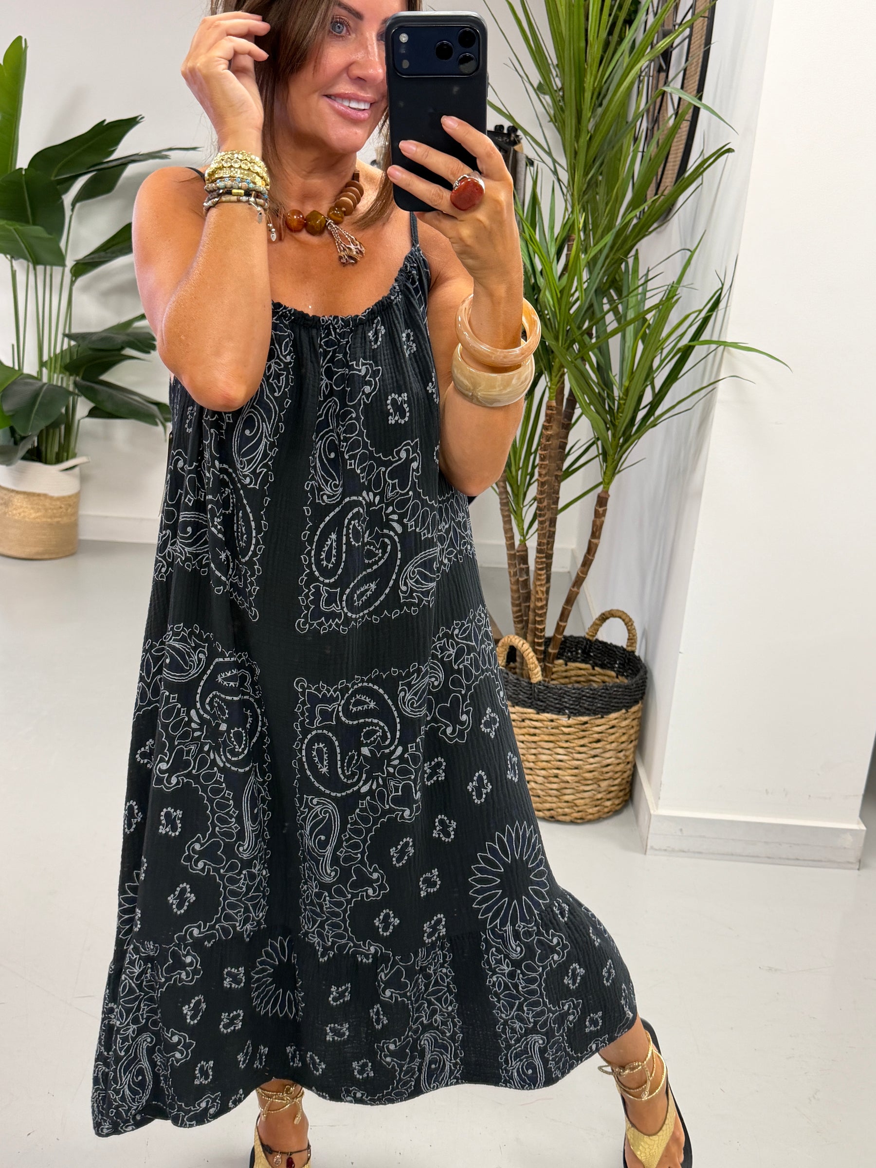 Valencia Bandana Midi Slouch Dress - Black