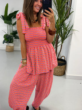 The Deluxe Gingham Barrel Trousers - Purple/Orange
