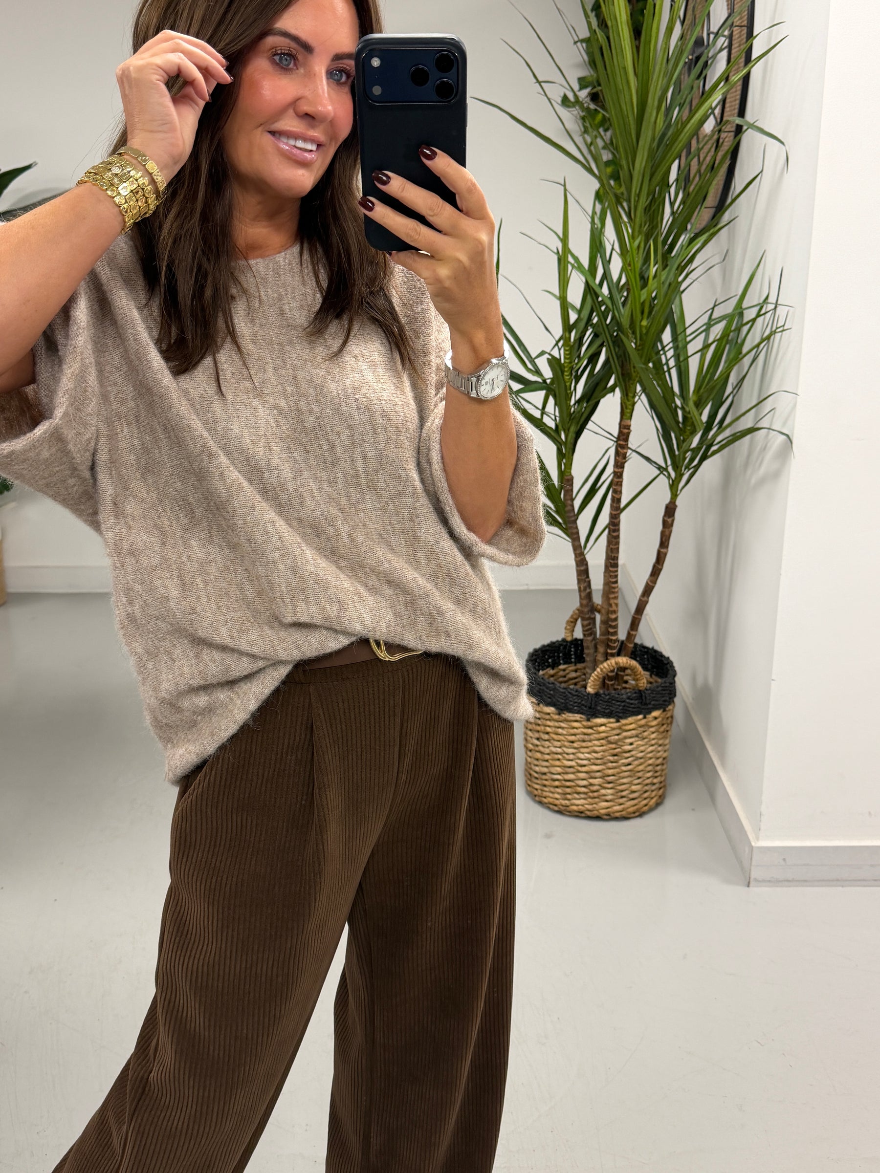 Sofia Soft Knit Crop Sleeve Knit Jumper - Oatmeal (Size 10-16)