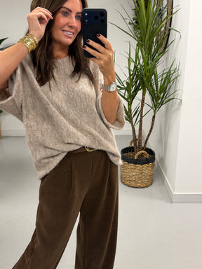 Sofia Soft Knit Crop Sleeve Knit Jumper - Oatmeal (Size 10-16)