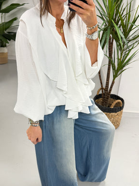 Luna Ruffle Frill Blouse - White