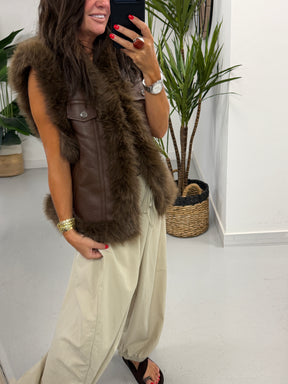 PRE ORDER Kensington Faux Fur Trim Gilet  - Chocolate