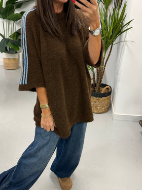 Stripe Long Line Knit  - Chocolate/Blue