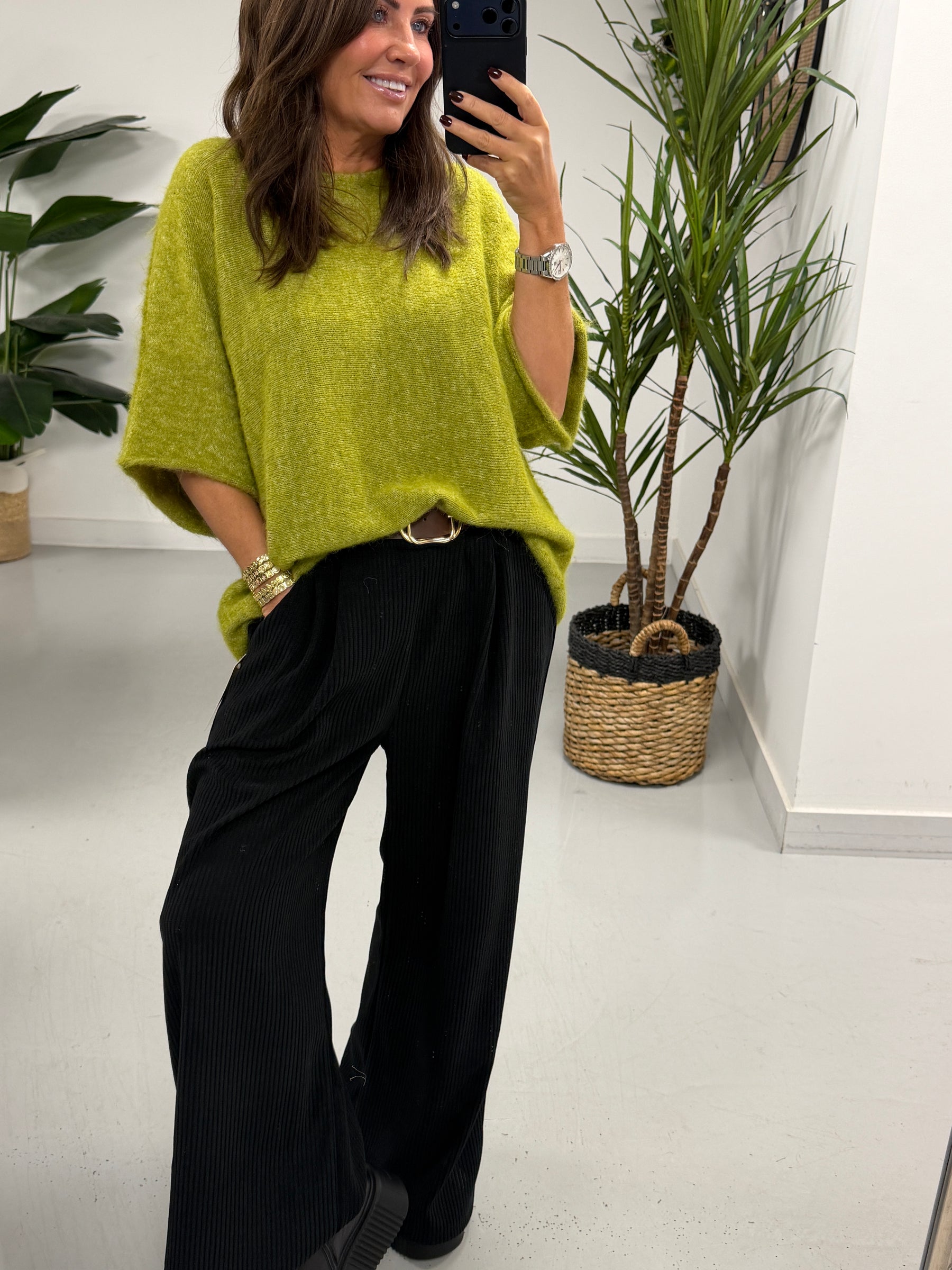 Sofia Soft Knit Crop Sleeve Knit Jumper - Olive Green (Size 10-16)