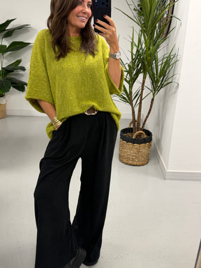 Sofia Soft Knit Crop Sleeve Knit Jumper - Olive Green (Size 10-16)