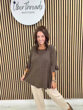 The Bell Sleeve Stripe Soft Knit - Chocolate