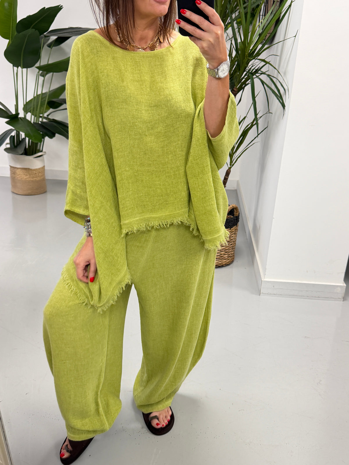 Sahara Frayed Edge Tunic - Green