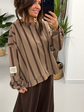 Sunset Stripe  “Life Isn’t Perfect” Sweater - Chocolate/Light Chocolate