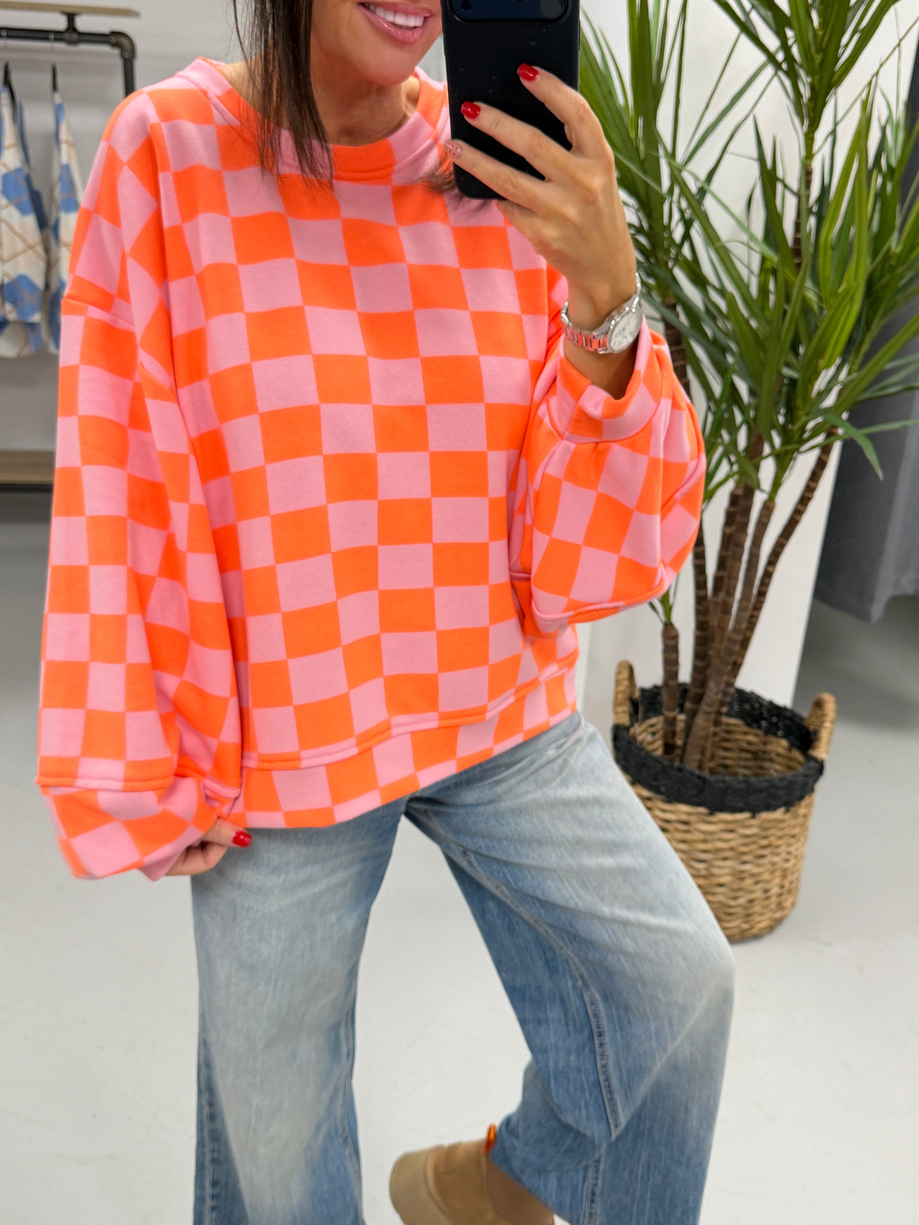 Sugar Rush Checker Balloon Sleeve Jersey - Hot Pink/Orange