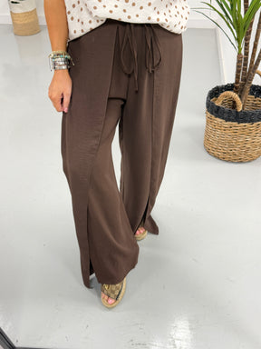 The Tie Wrap Wide Leg Trousers - Chocolate