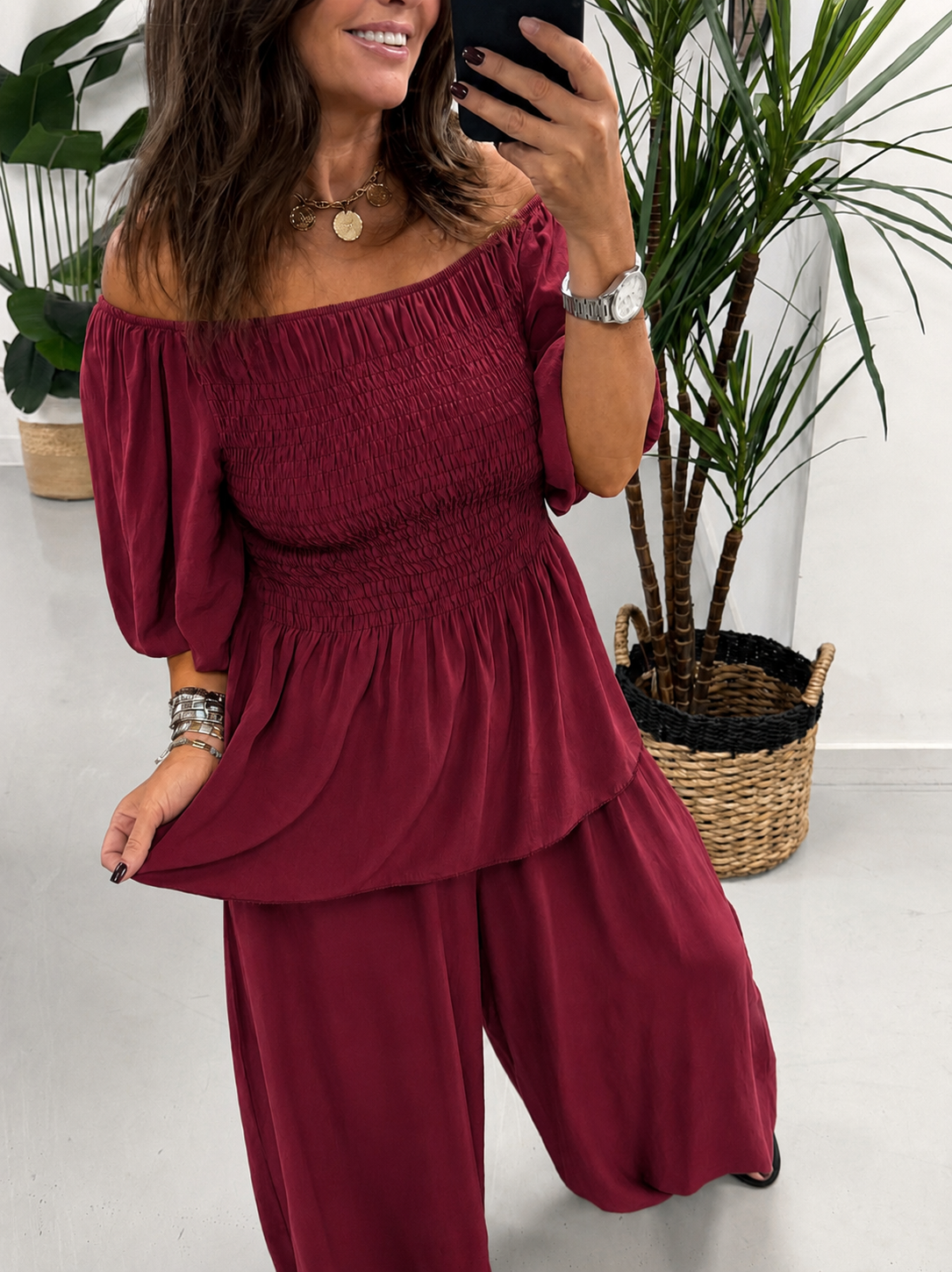 The LuLu Puff Sleeve Bardot - Wine